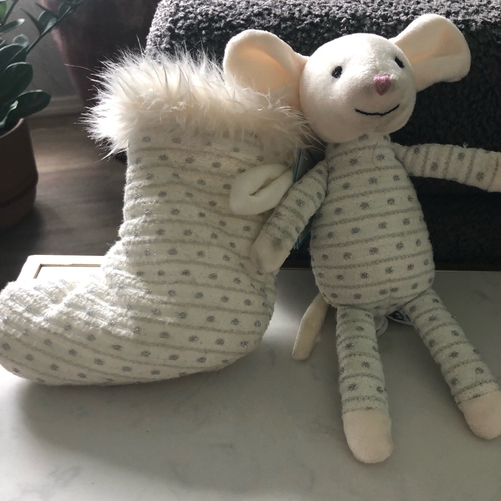 Jellycat Cream Striped Mouse Plush with Cozy Boot